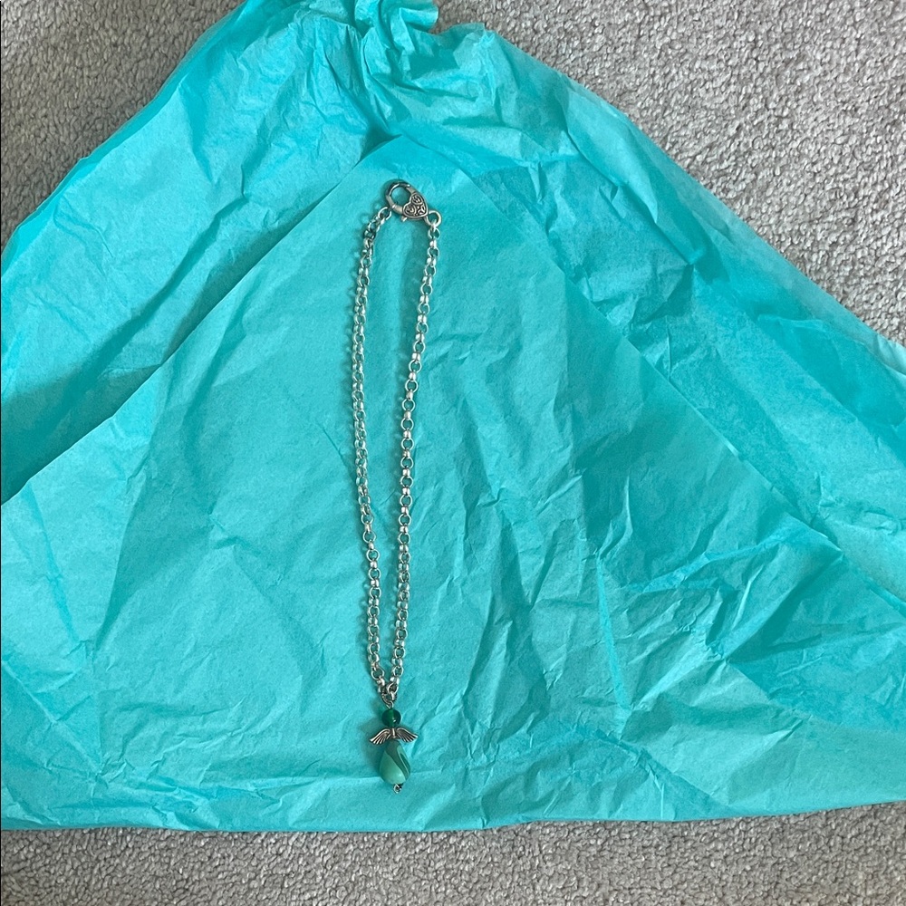 Silver Necklace with Green Pendant